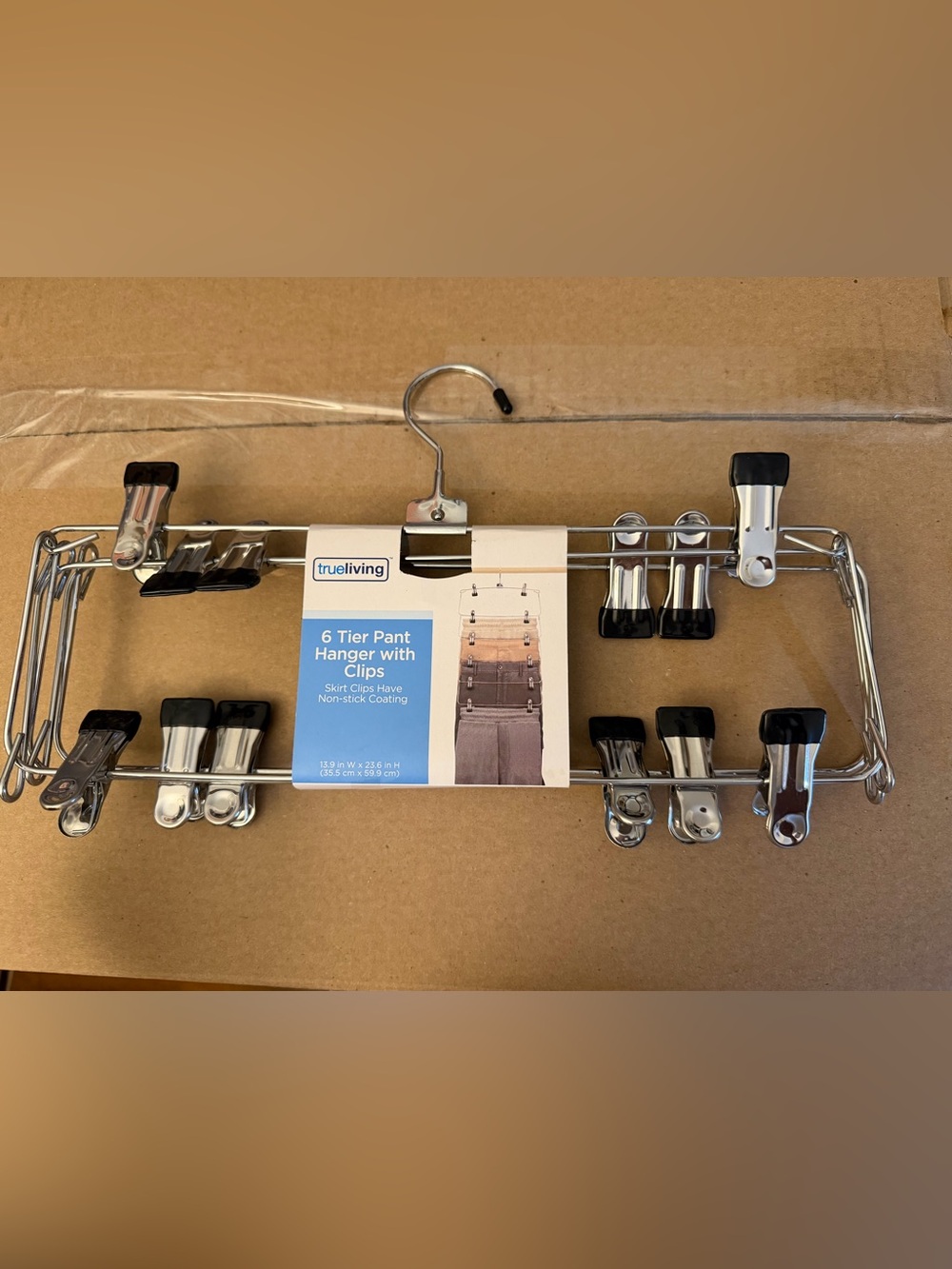 6-Tier Metal Pant Hanger with Black Clips - Chrome